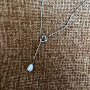 Tiffany & Co. Elsa Peretti Open Heart Necklace in Silver with Pearl